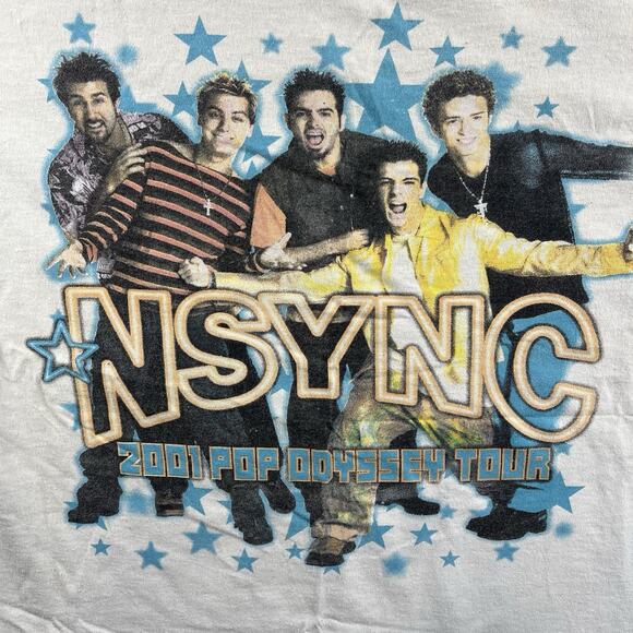 VINTAGE NSYNC SHIRT ADULT MEDIUM WHITE DOUBLE SIDED 2001 POP ODYSSEY TOUR Y2K - Picture 1 of 13